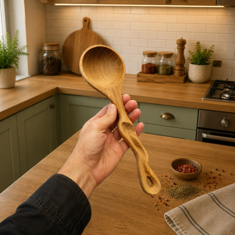 ست کفگیر ملاقه چوبی دفرمه